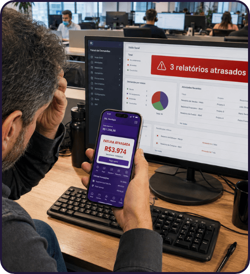 Colaborador preocupado com dívidas e finanças, afetando a produtividade no trabalho